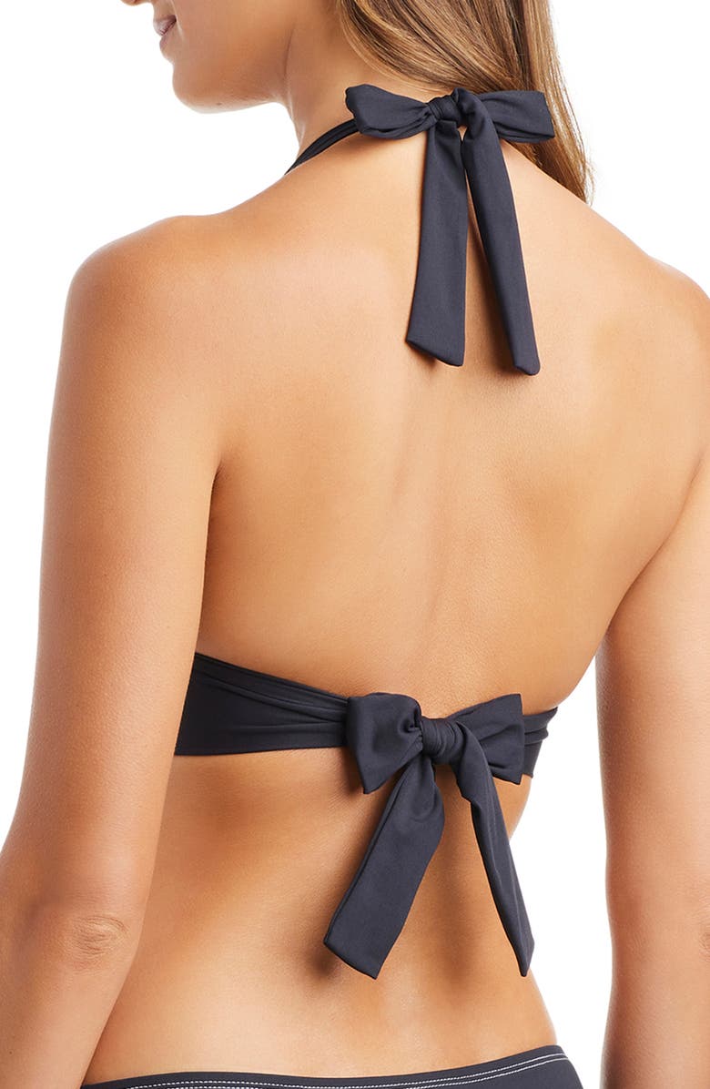 BLEU by Rod Beattie Contrast Stitch Halter Bikini Top, Alternate, color, Black