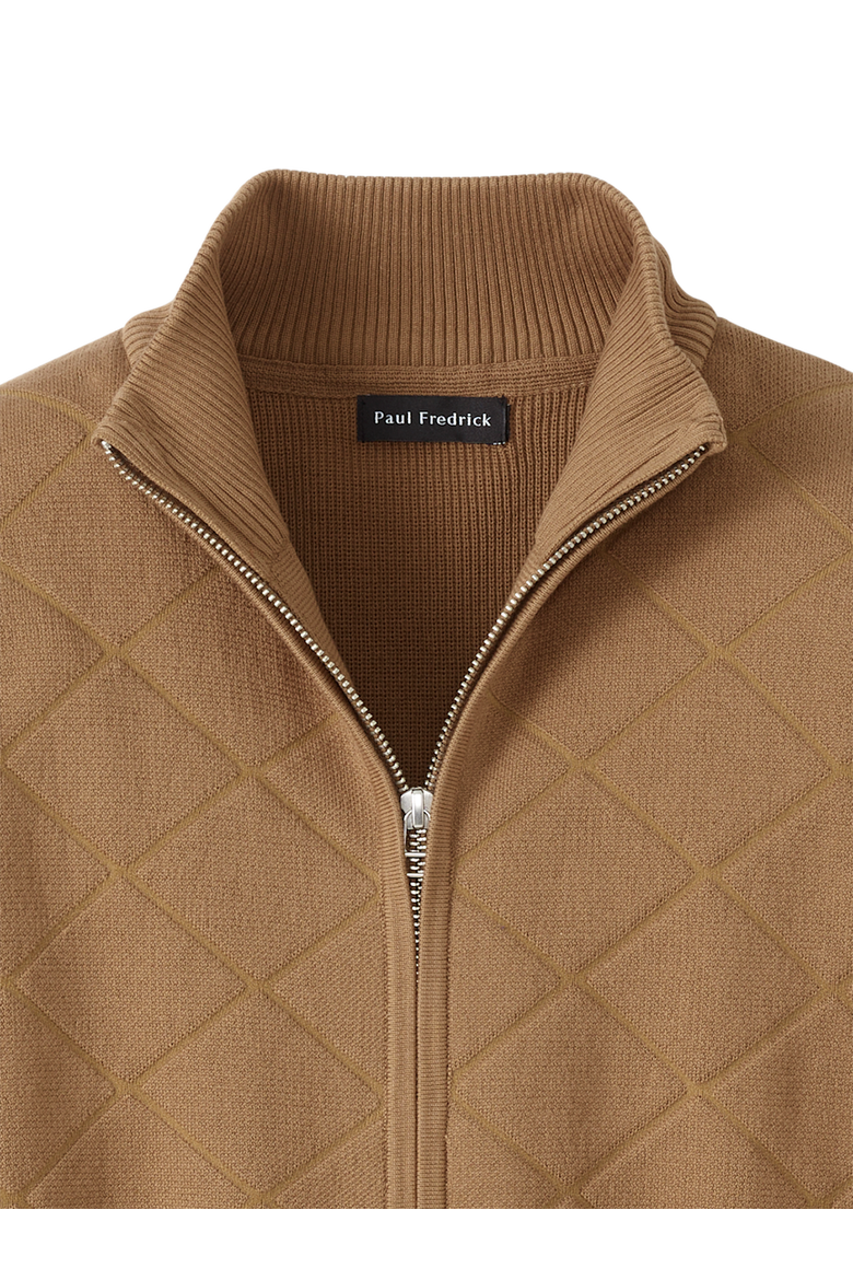 Cotton Full Zip Mock Neck Sweater Jacket, Alternate, color, Camel