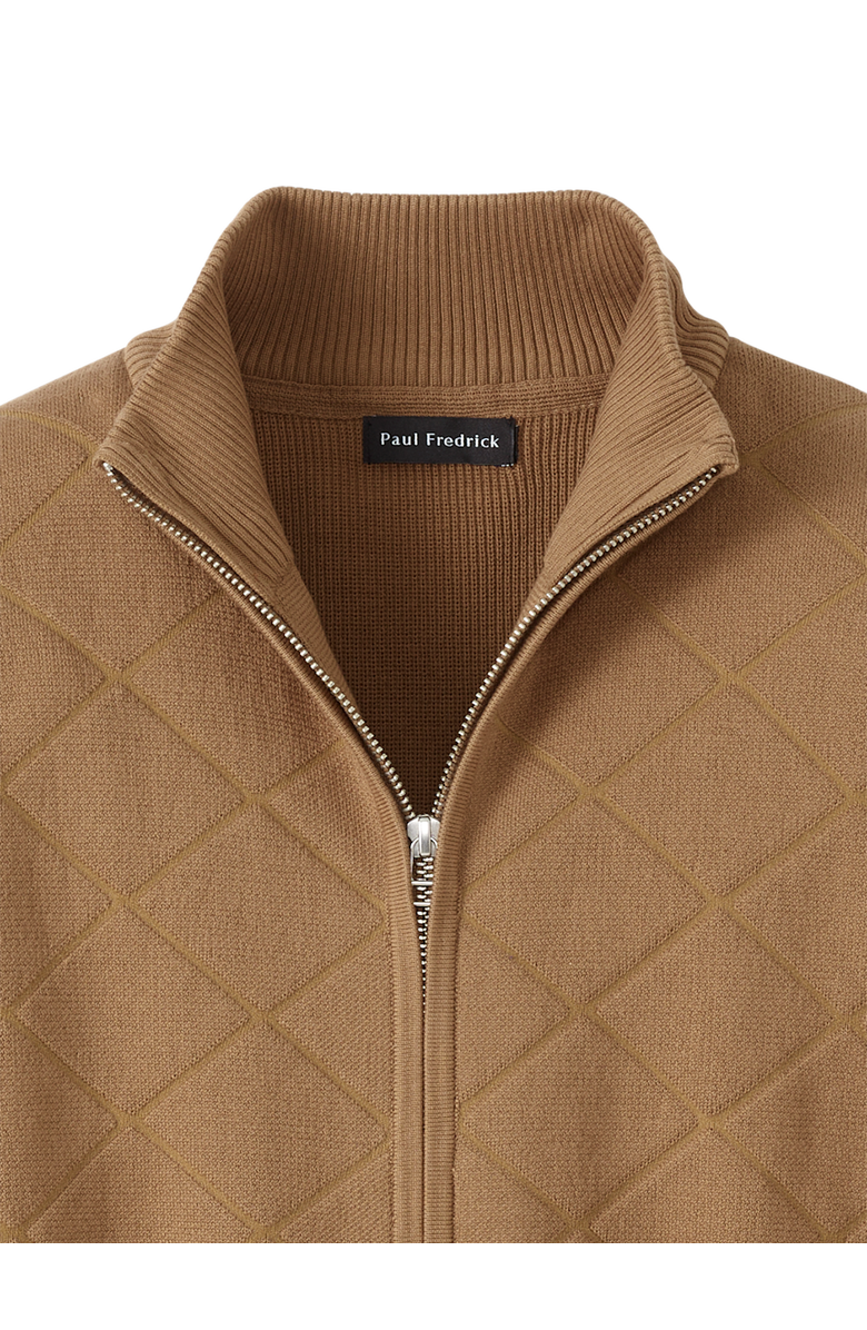 Paul Fredrick Cotton Full Zip Mock Neck Sweater Jacket, Alternate, color, Camel