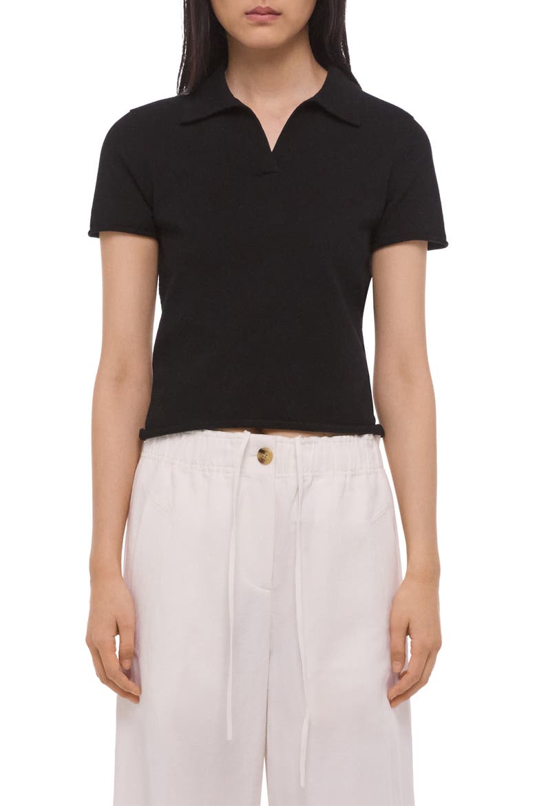 Shrunken Knit Polo, Main, color, BLACK