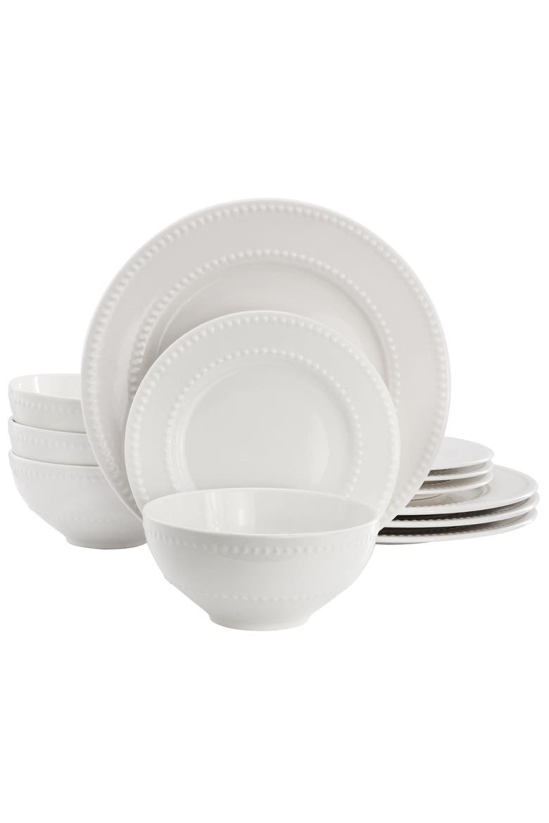 12 Piece Stoneware Dinnerware Set, Main, color, White