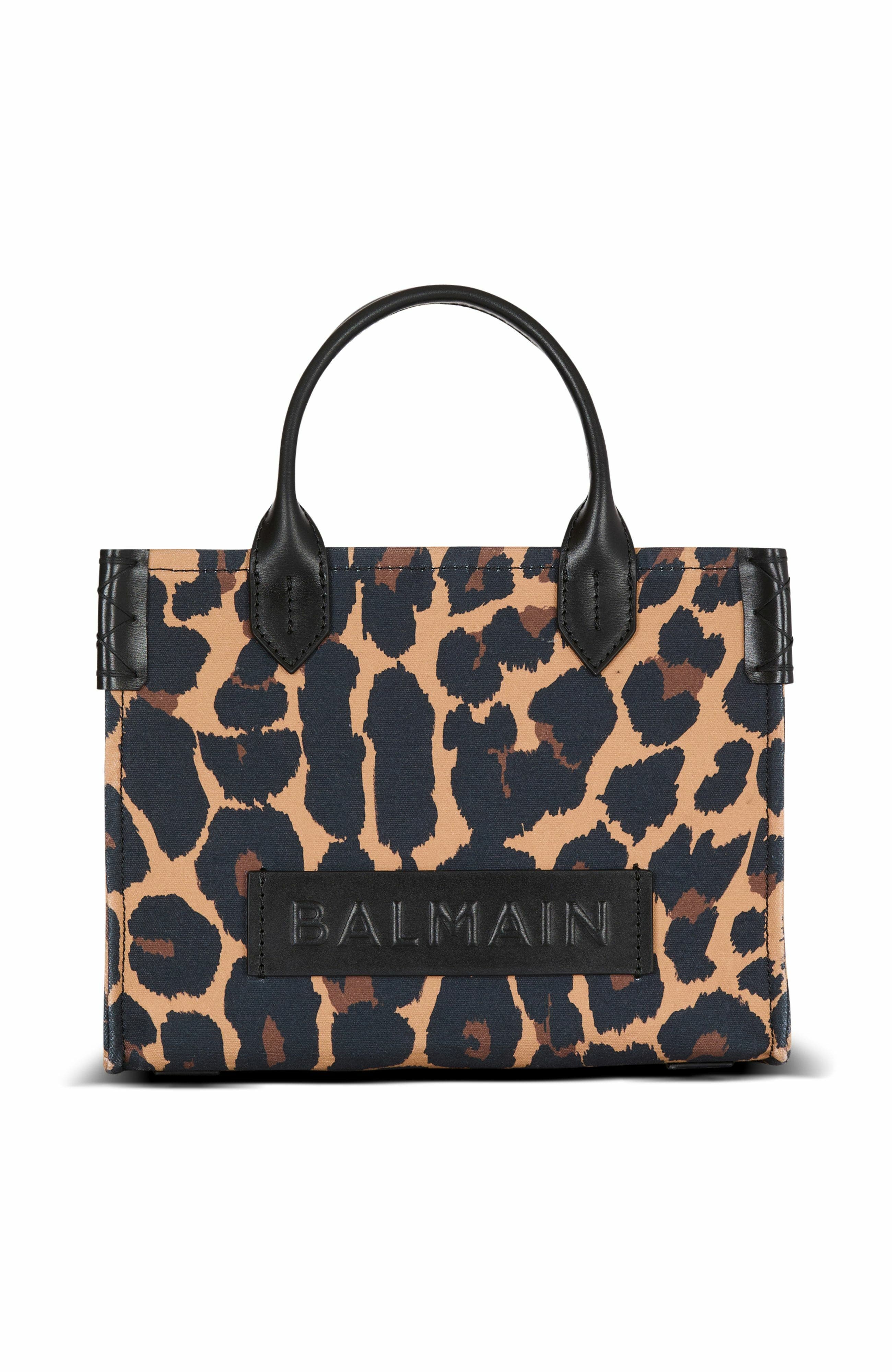 Balmain B-Army Small Leopard Print Canvas Tote Bag, Main, color, 