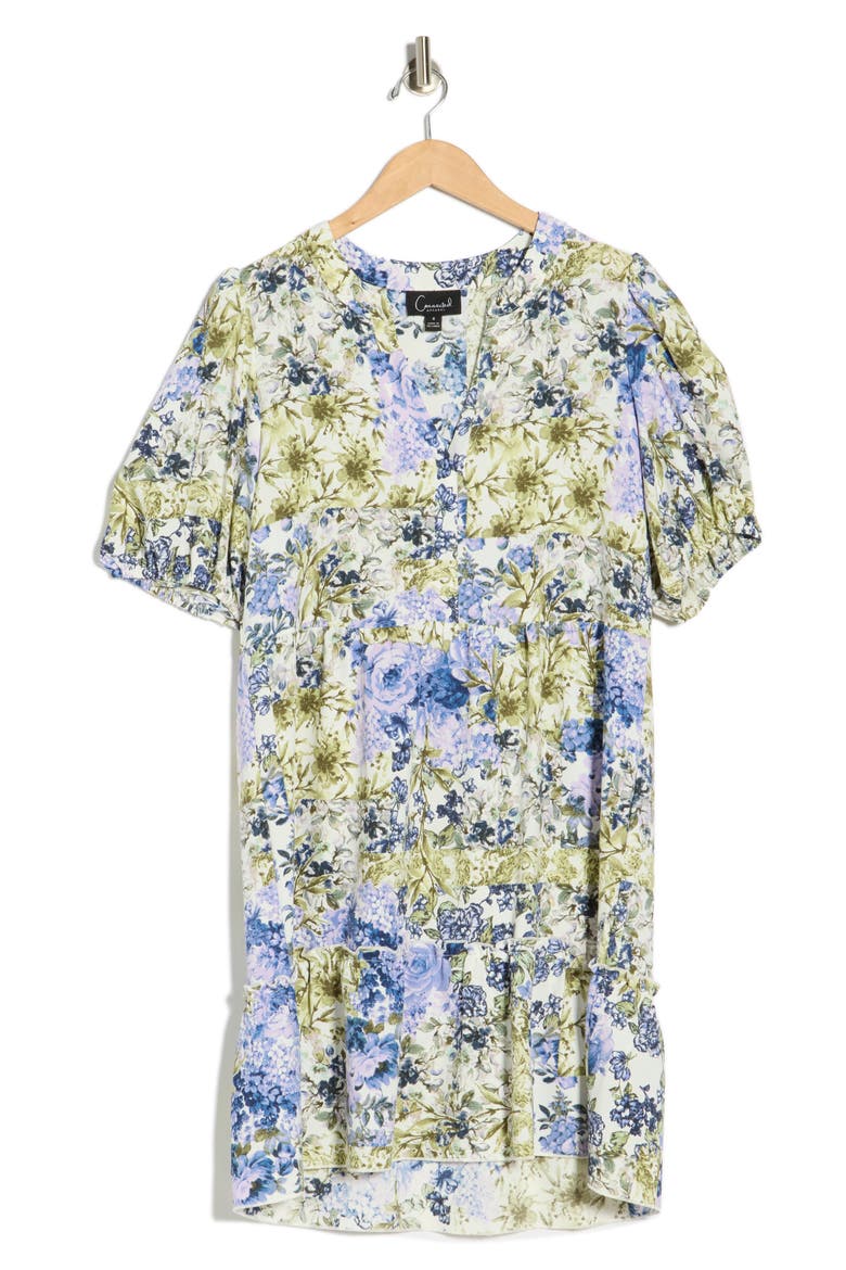 Floral Puff Sleeve Tiered Dress, Alternate, color, MOSS