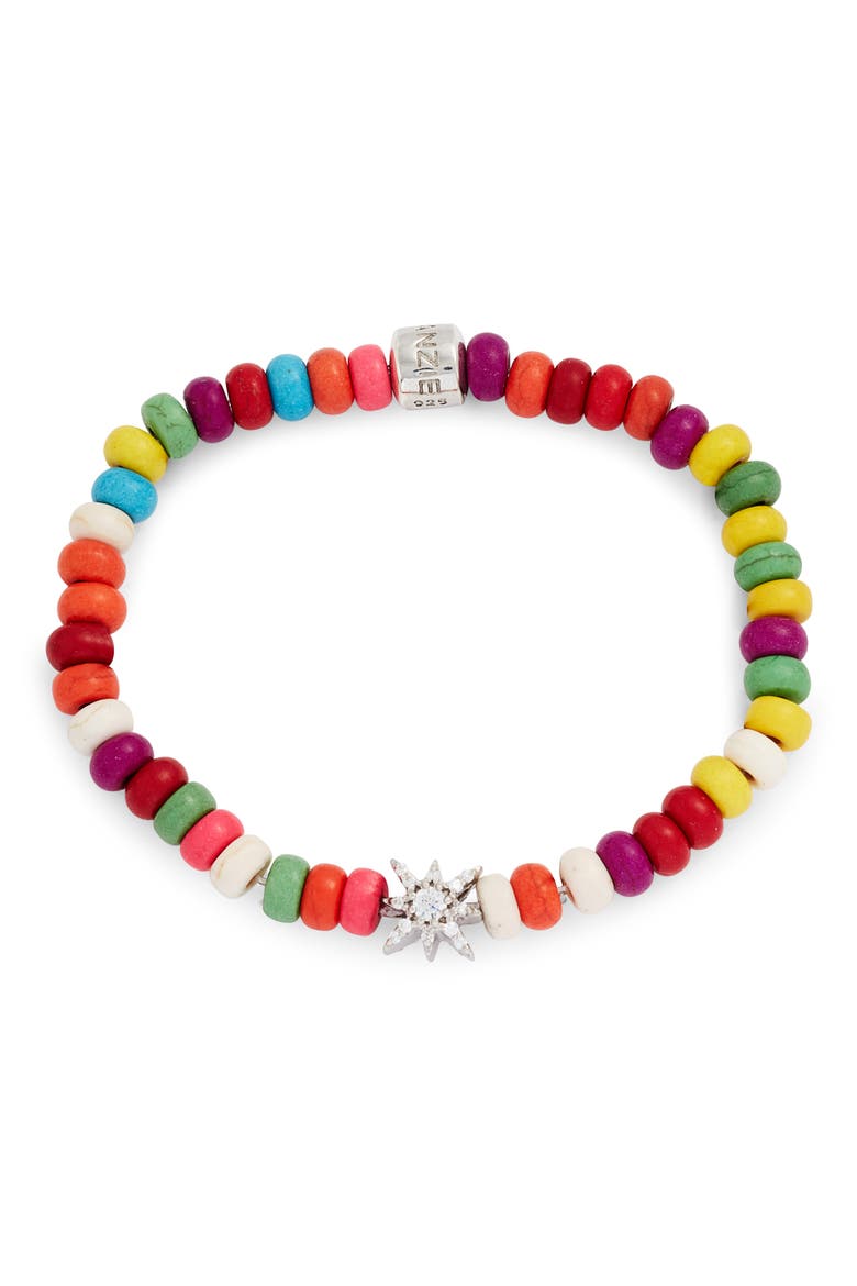 Bohème Multicolor Beaded Stretch Bracelet, Main, color, MULTICOLORED SILVER