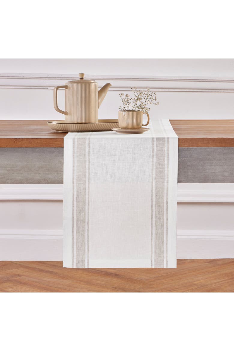 Linen Table Runner - Country Stripe, Main, color, White