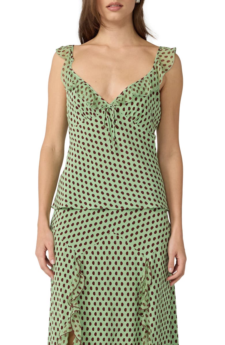 DVF Lia Polka Dot Ruffle Trim Top, Main, color, Jelly Polka Dot