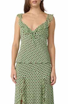 Lia Polka Dot Ruffle Trim Top