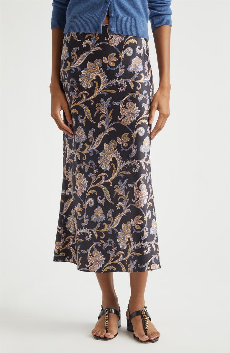 Veronica Beard Clover Bias Cut Silk Blend Skirt, Main, color, Black Multi