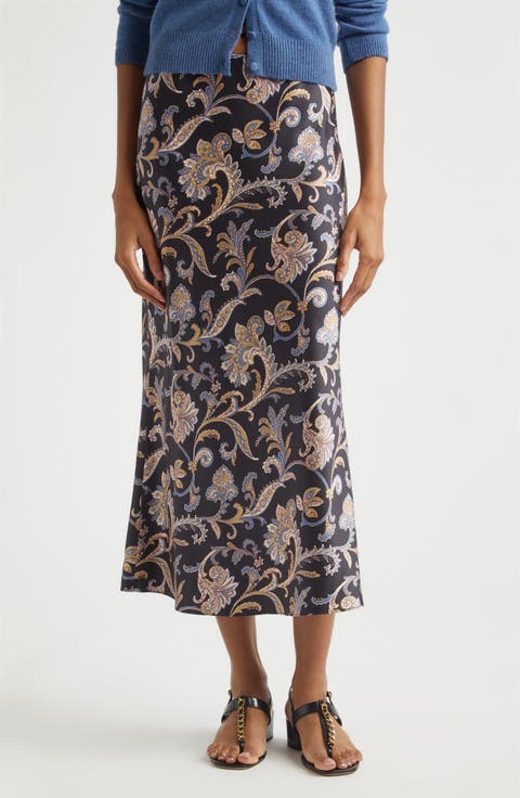 Clover Bias Cut Silk Blend Skirt