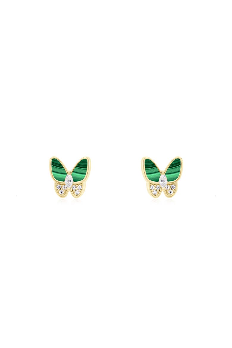 Malachite CZ Butterfly Stud Earrings, Alternate, color, Malachite