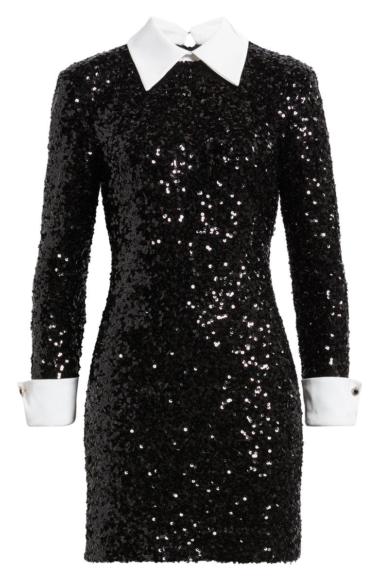 Eliza J Collared Long Sleeve Sequin Minidress, Alternate, color, Black White