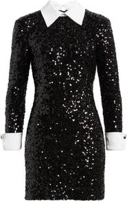 Eliza J Collared Long Sleeve Sequin Minidress