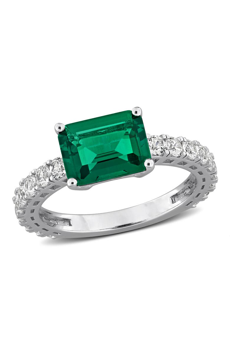Lab-Created Emerald & White Sapphire Ring, Main, color, Created Emerald