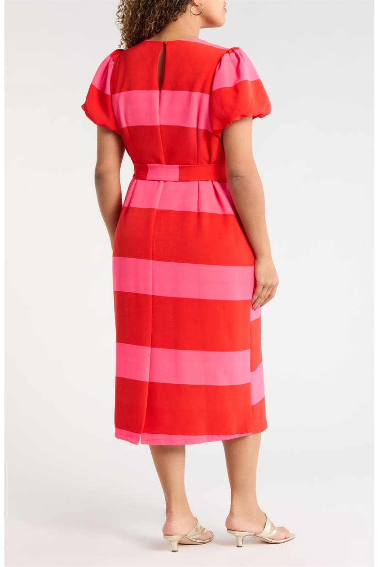 Lolli Stripe Senidy Puff Sleeve Midi Dress, Alternate, color, FUCHSIA-RED