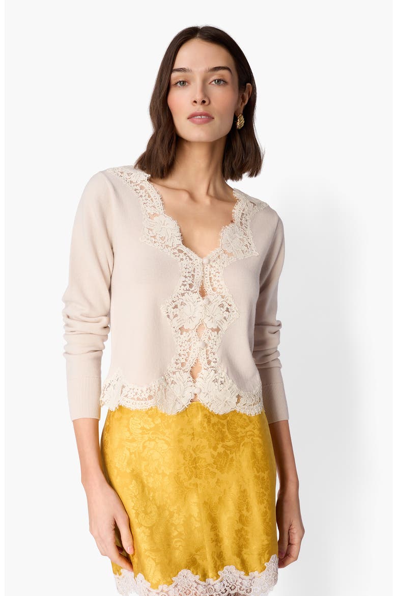 Sanders Lace Trim Cardigan, Alternate, color, OAT