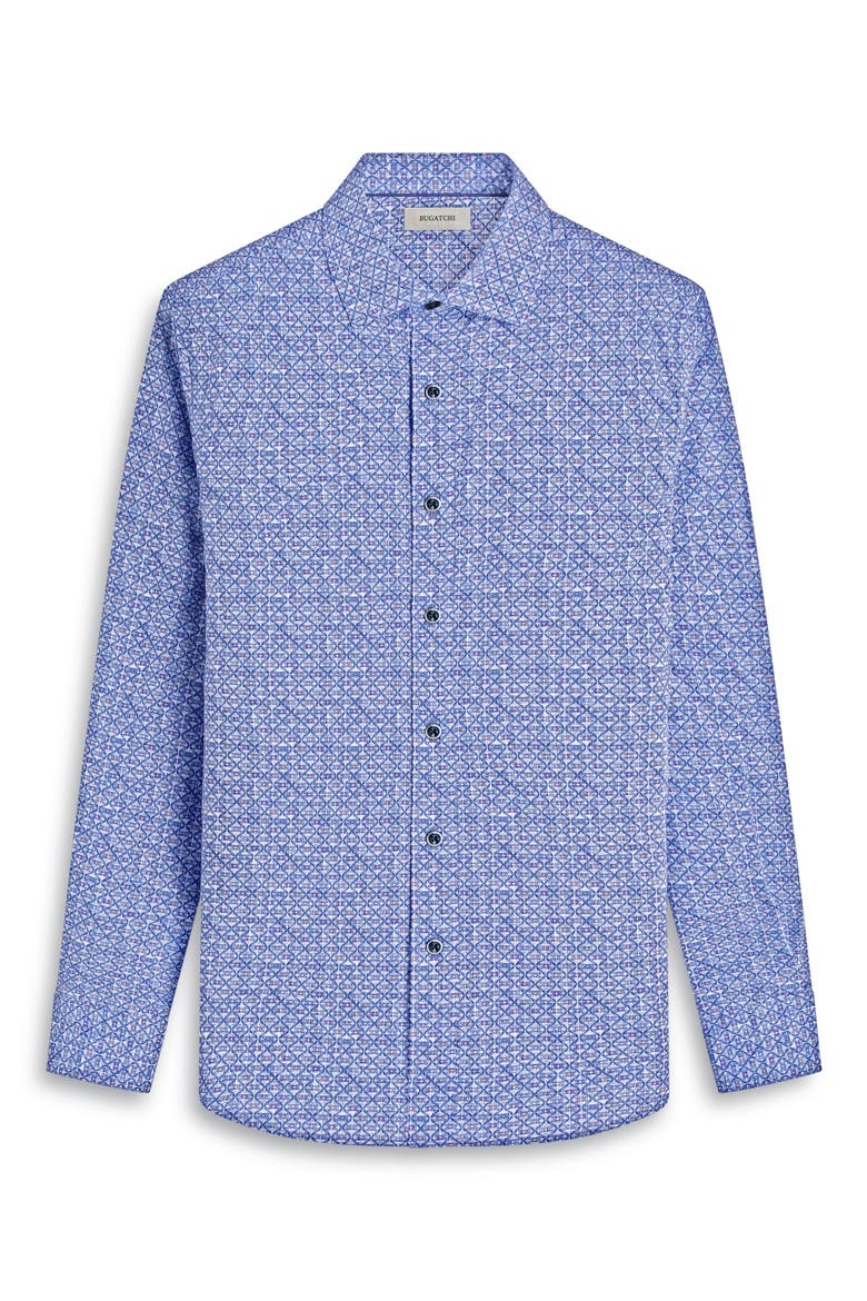 Axel Ogee Print Shaped Fit Stretch Cotton Button-Up Shirt, Alternate, color, STEEL