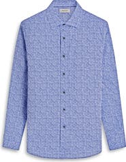 Bugatchi Axel Ogee Print Shaped Fit Stretch Cotton Button-Up Shirt