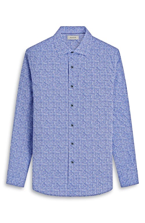 Bugatchi Axel Ogee Print Shaped Fit Stretch Cotton Button-up Shirt In Steel