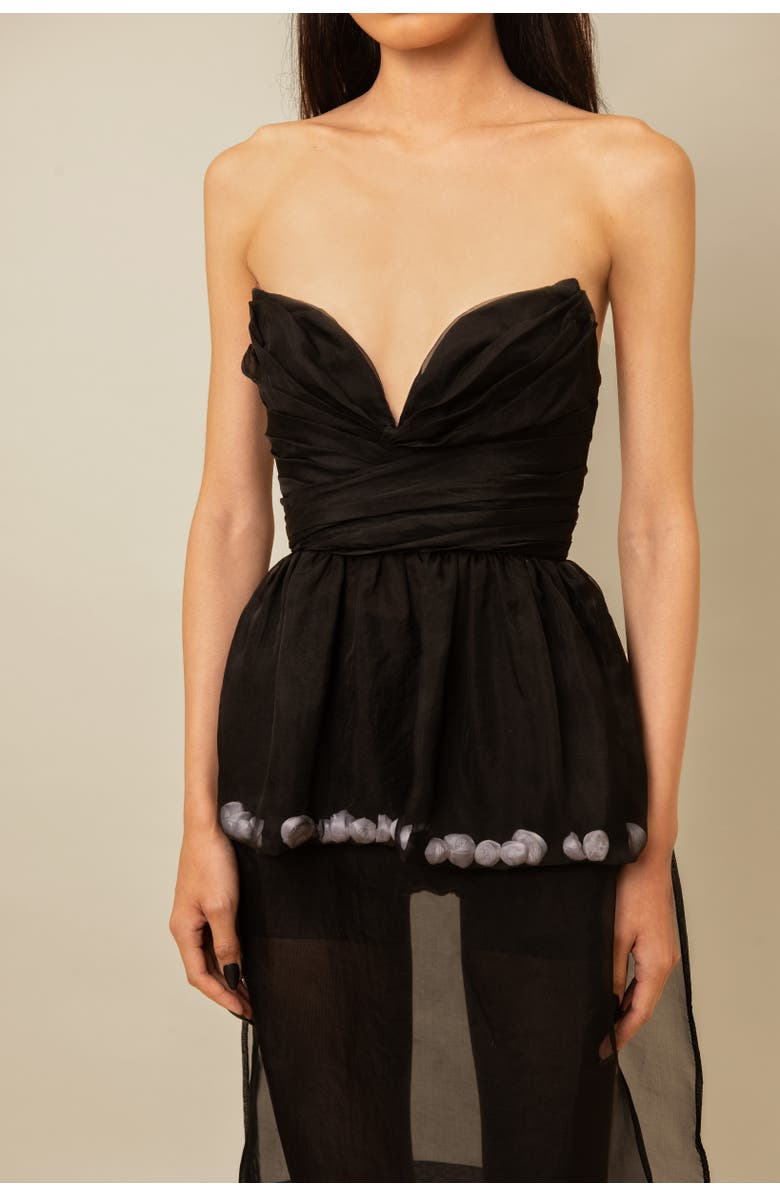 Contessa Mills The Mary Romantic Floral Structured Silk Organza Top, Alternate, color, Black