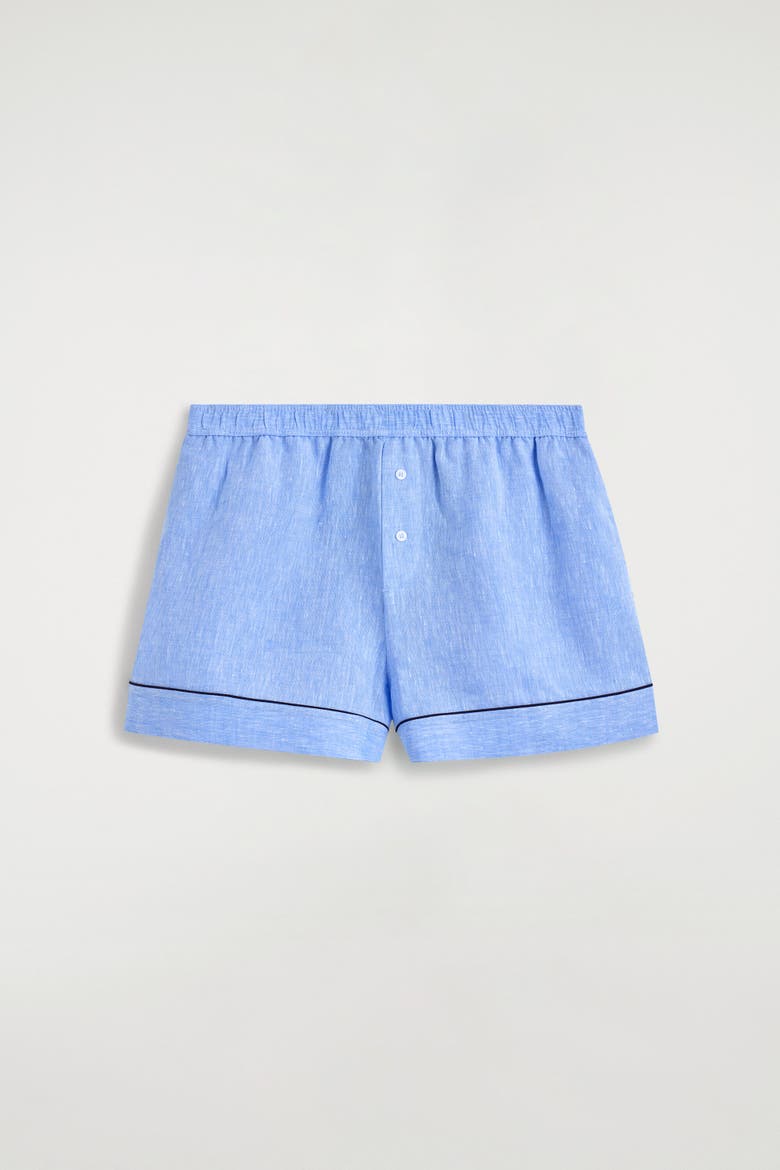 Contrast-piped Linen Shorts, Alternate, color, BLUE MÉLANGE