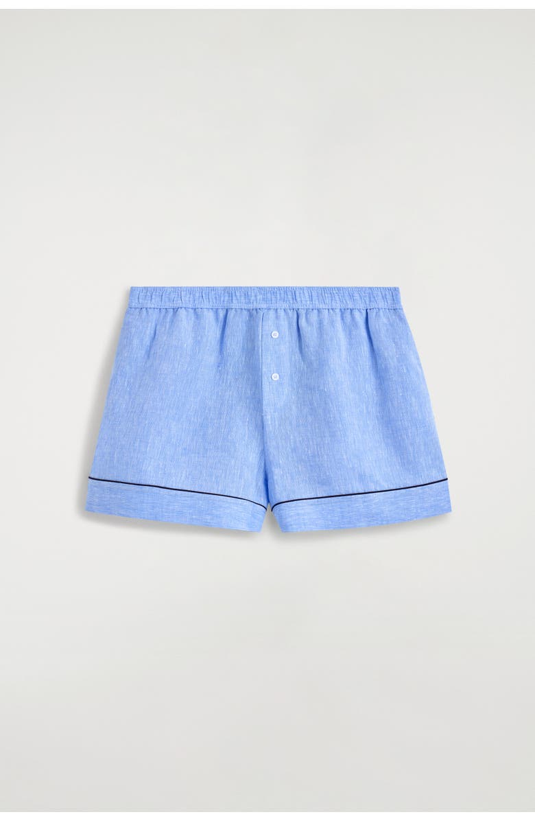 COS Contrast-piped Linen Shorts, Alternate, color, Blue Mélange