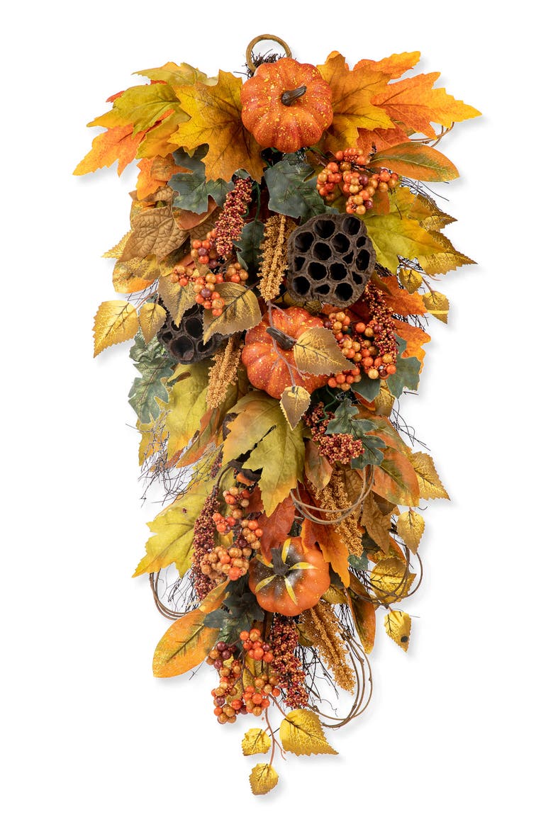 25"H Fall Pumpkin Leaf Teardrop, Main, color, Orange