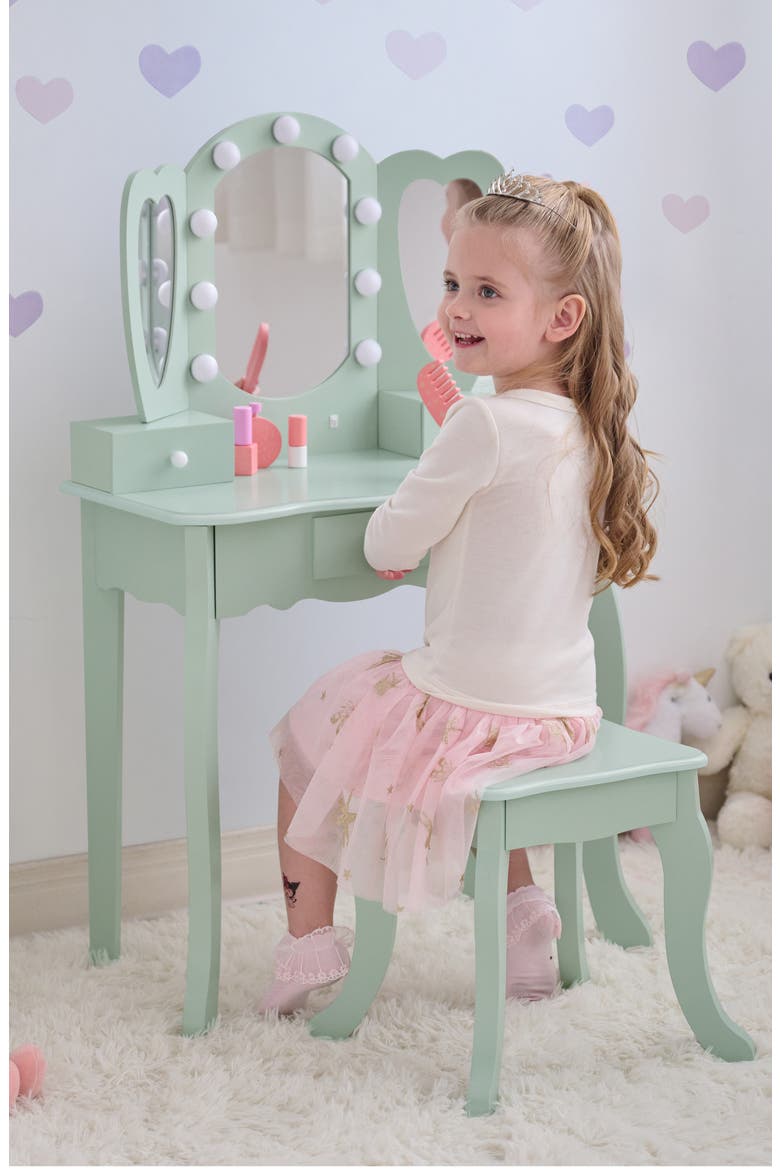 Heart Glow Vanity Table & Stool Set, Alternate, color, GREEN