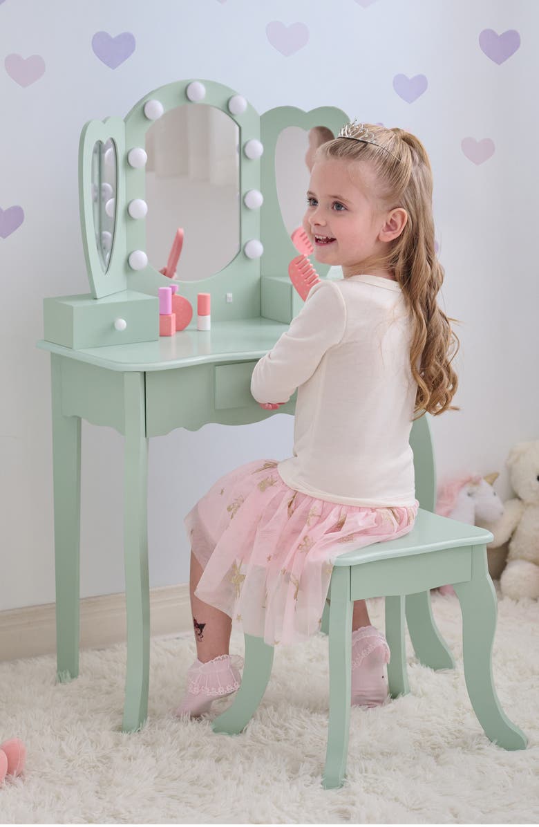Teamson Kids Heart Glow Vanity Table & Stool Set, Alternate, color, Green
