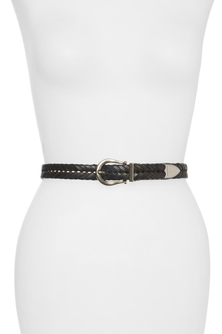 Woven Leather Belt, Main, color, BLACK/ ANTIQUE NICKEL