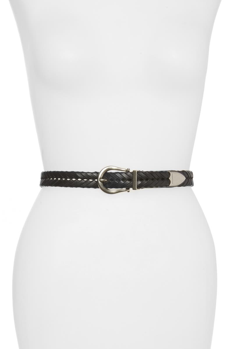 AllSaints Woven Leather Belt, Main, color, 