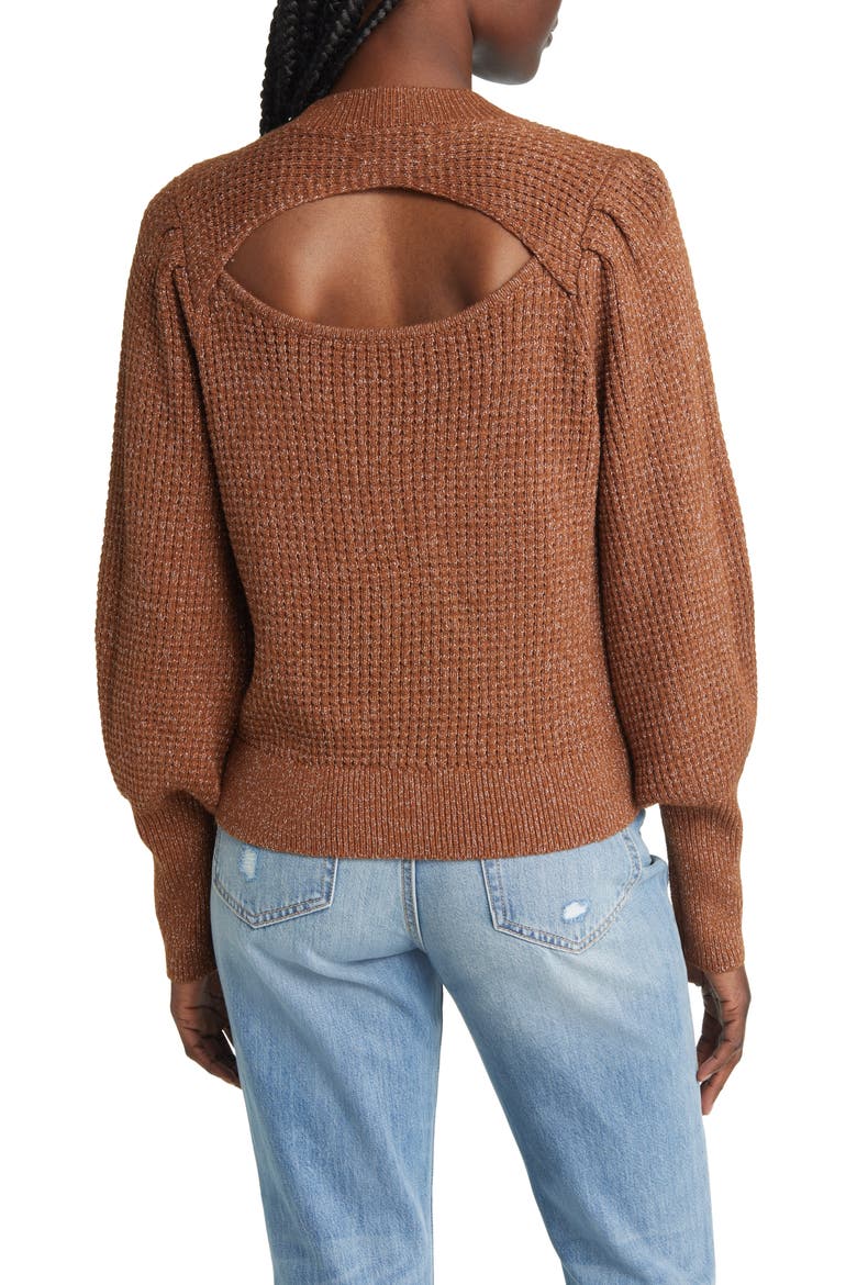 Peekaboo Sweater, Alternate, color, BROWN BISON- SILVER