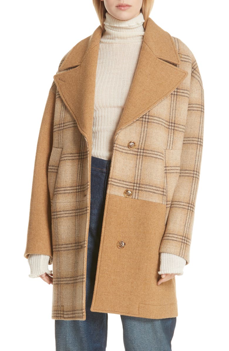 MM6 Maison Margiela Patched Wool Coat, Main, color, 