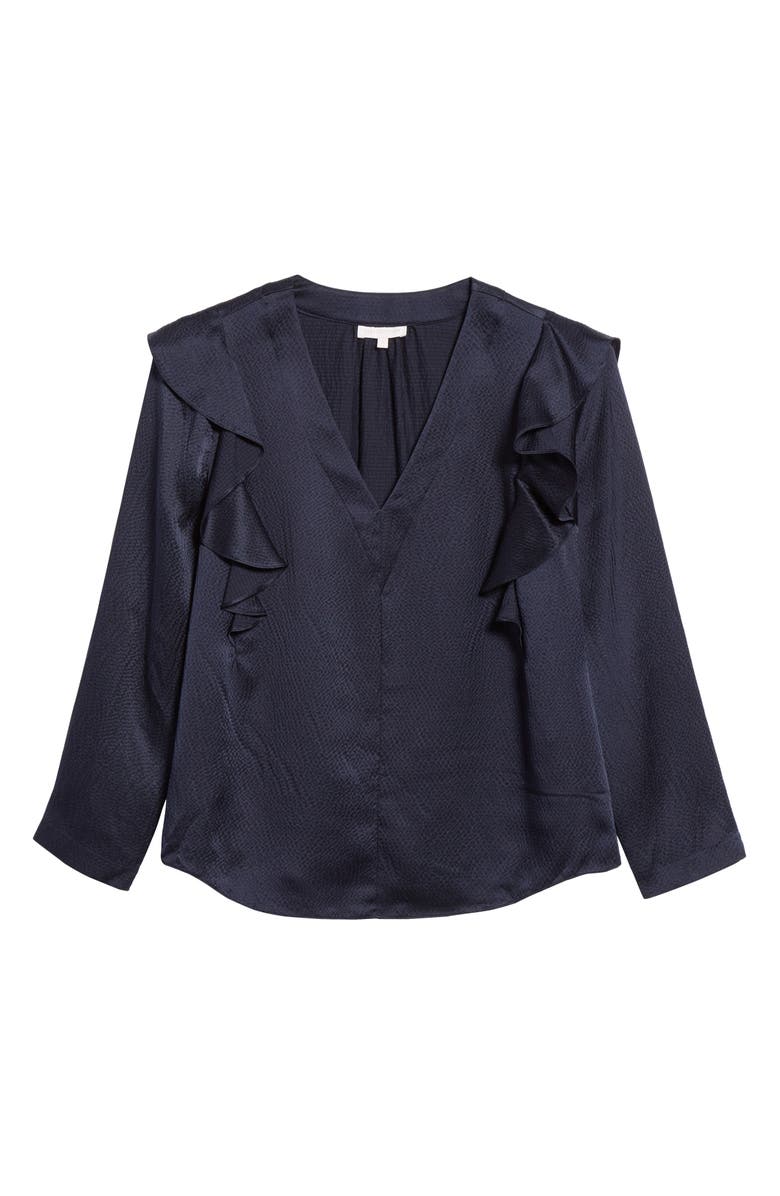 Rebecca Taylor Long Sleeve Ruffle Silk Top, Alternate, color,