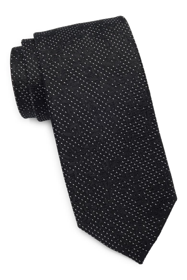 Hahn Botanical Jacquard Silk Tie, Main, color, BLACK