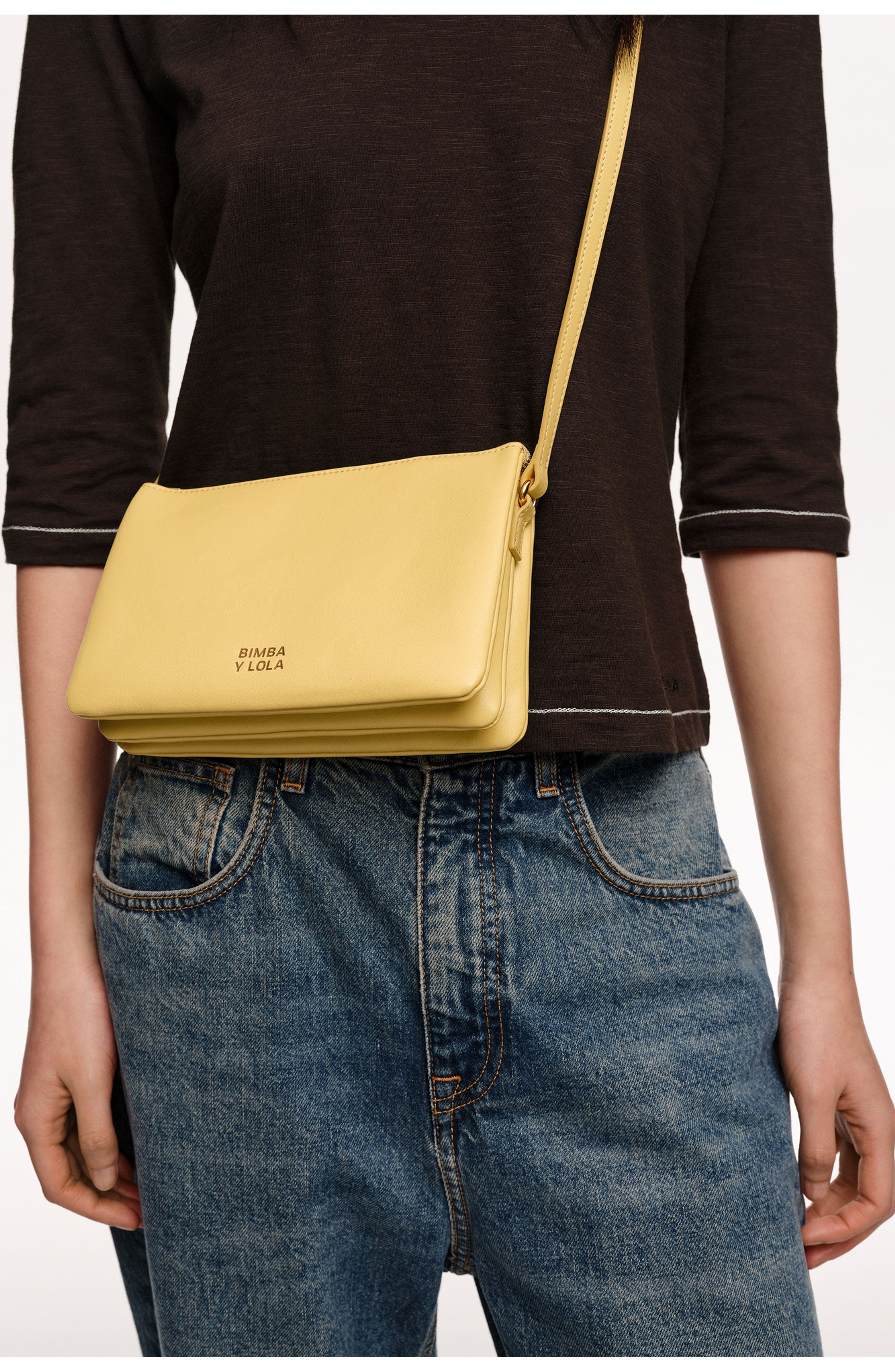 Mini Leather Triple Clutch Bag, Alternate, color, BANANA