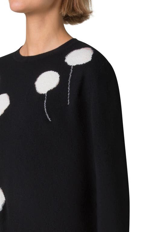 Akris Windflower Cashmere-cotton Crewneck Sweater In Black-ecru