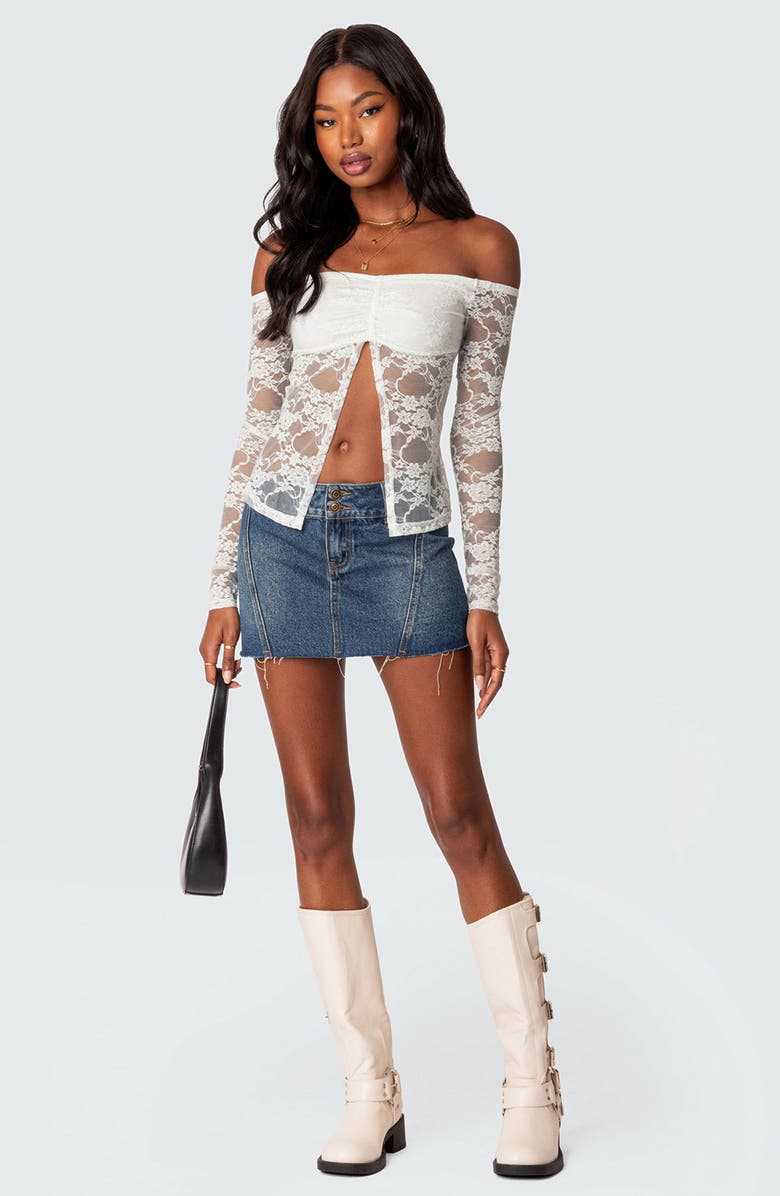 EDIKTED Odessa Split Front Off the Shoulder Lace Top, Alternate, color, White