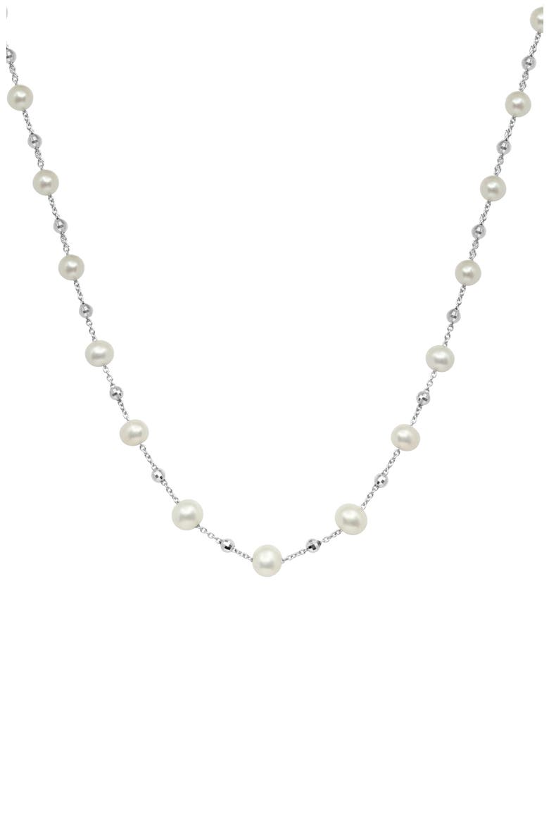 Sterling Silver 5–8mm Freshwater Pearl Station Chain Necklace, Main, color, WHITE