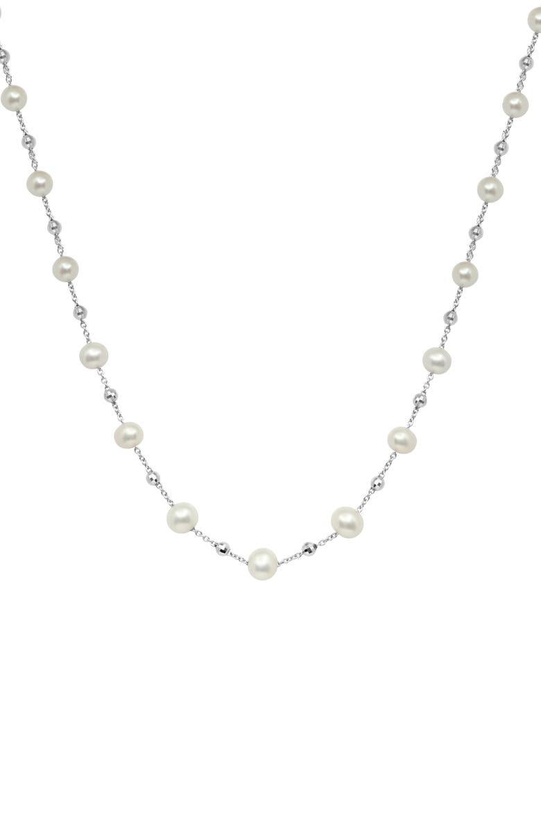 EFFY Sterling Silver 5–8mm Freshwater Pearl Station Chain Necklace, Main, color, White