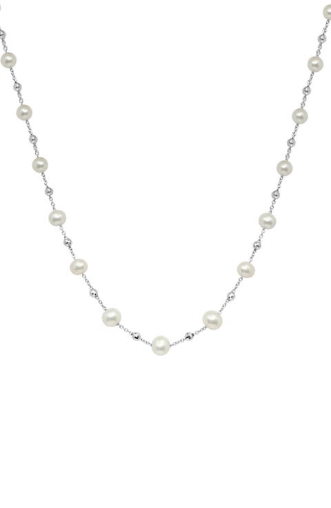 Sterling Silver 5–8mm Freshwater Pearl Station Chain Necklace