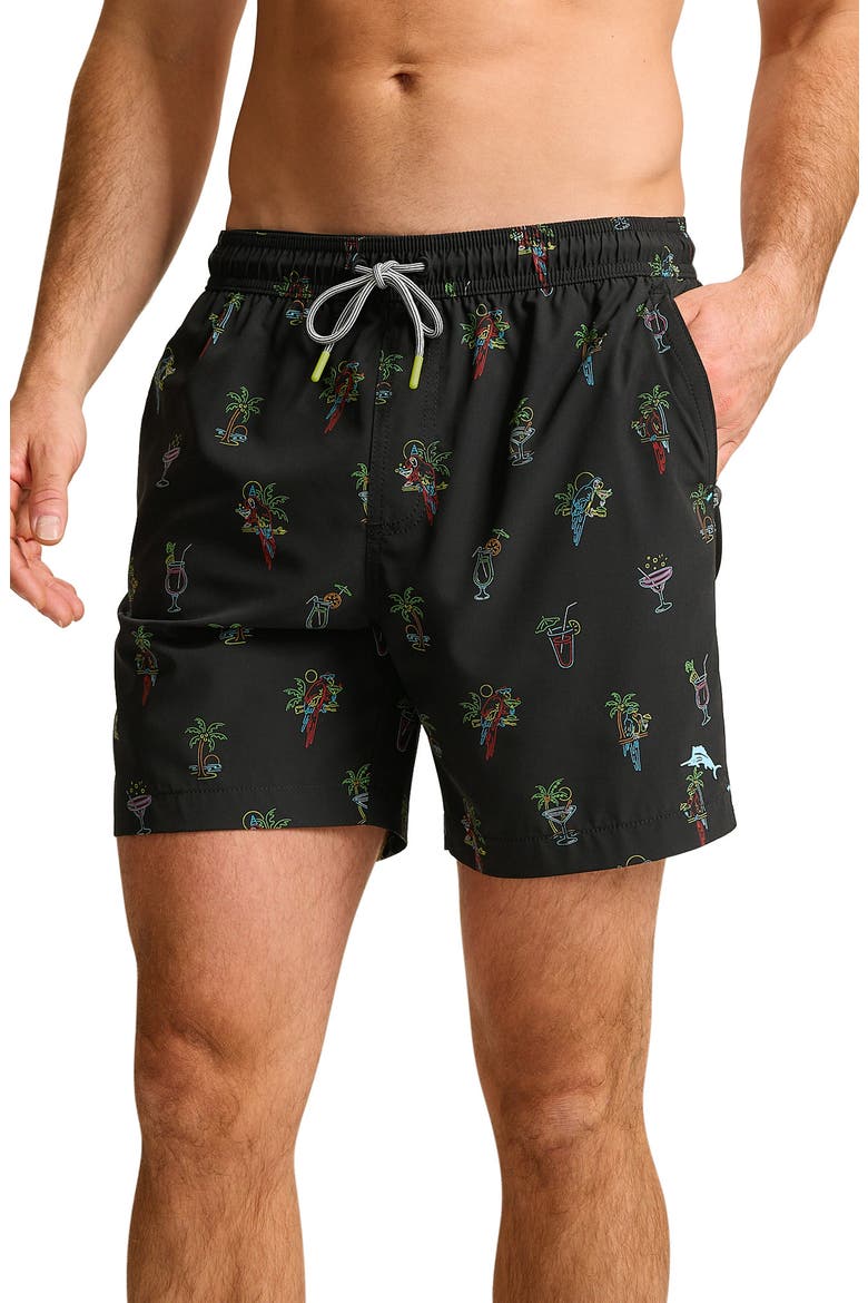 Naples Neon Sips 6-Inch Performance Swim Trunks, Main, color, MATTE BLACK