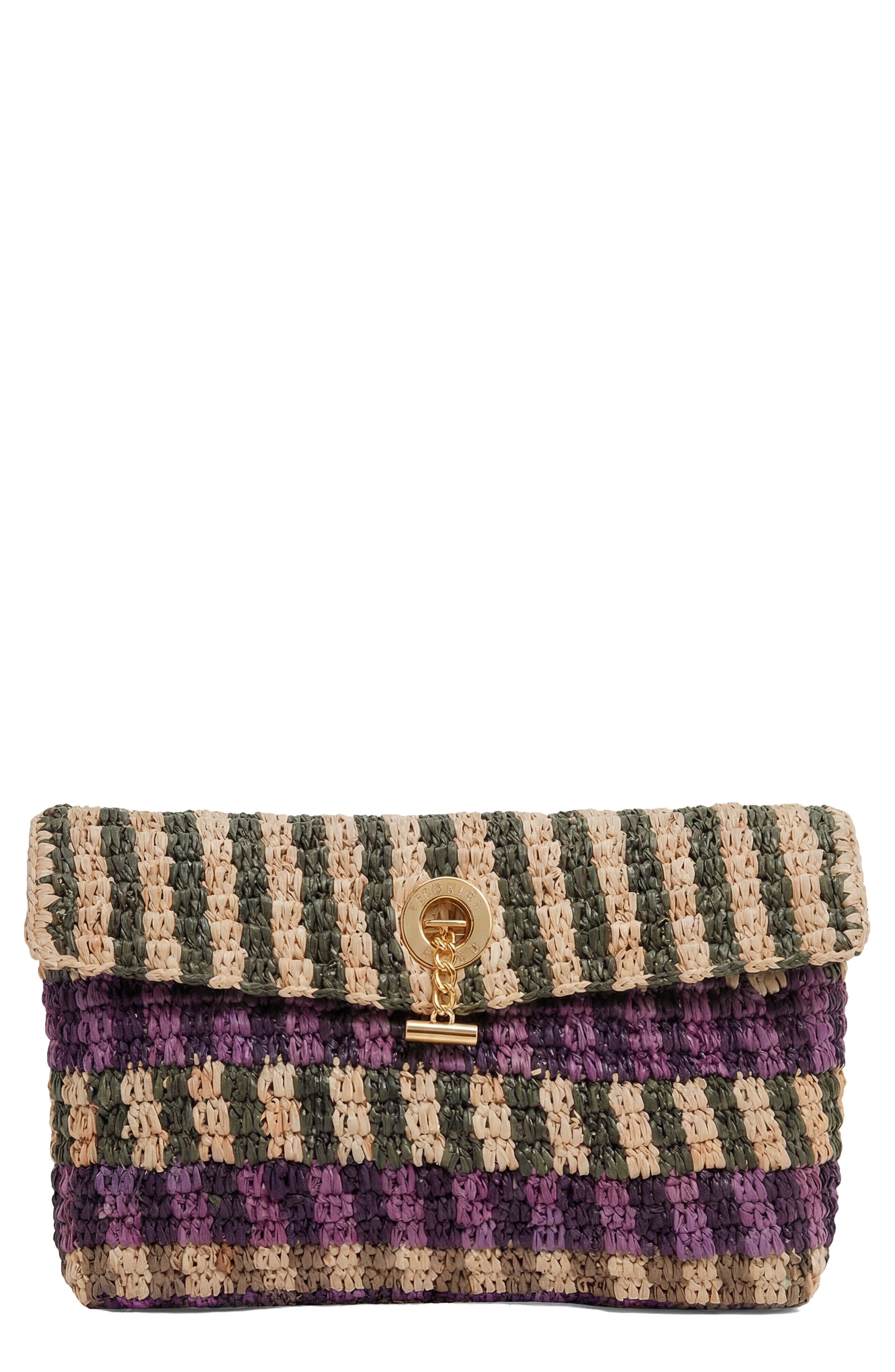 Veronica Beard Anchor Raffia Clutch, Main, color, Purple Multi