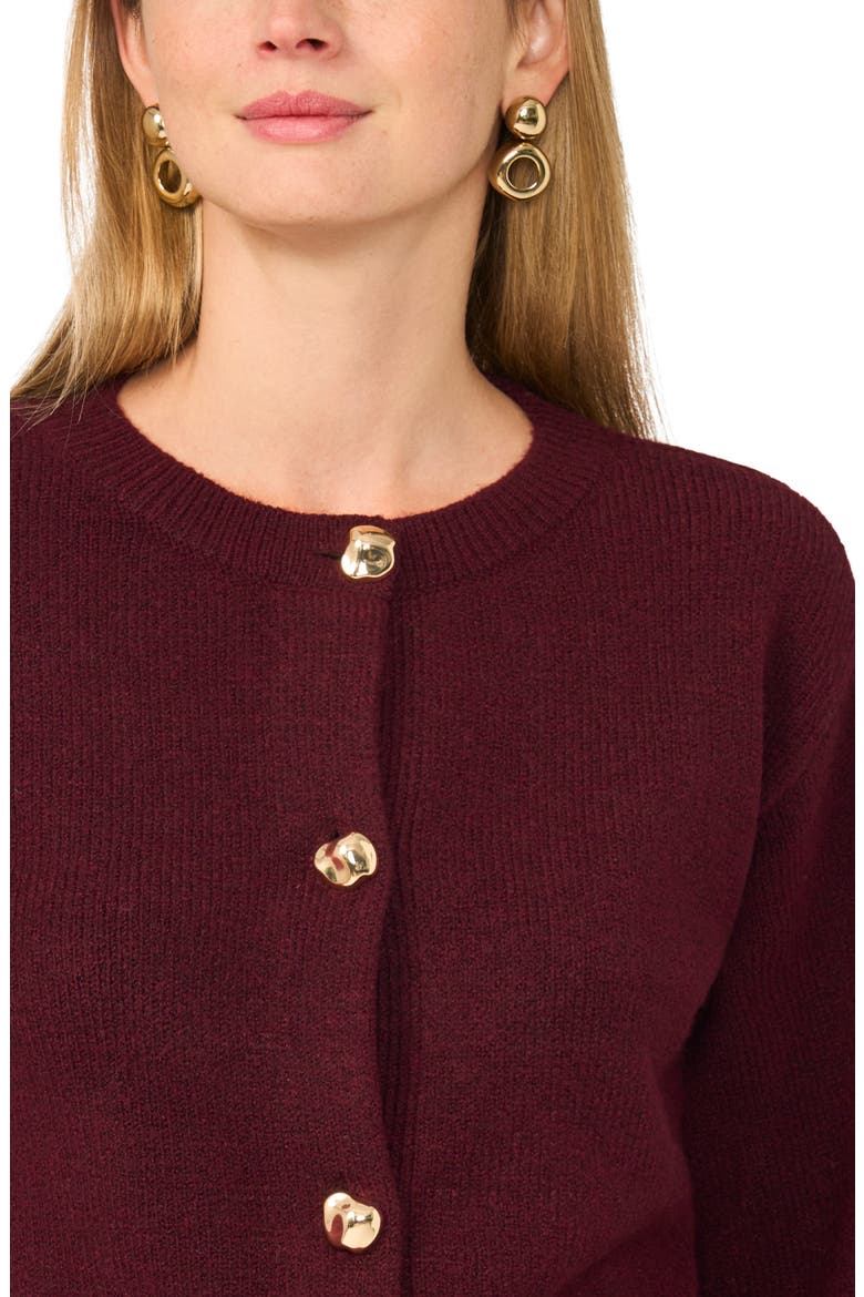 Gold Button Cardigan, Alternate, color, WINE