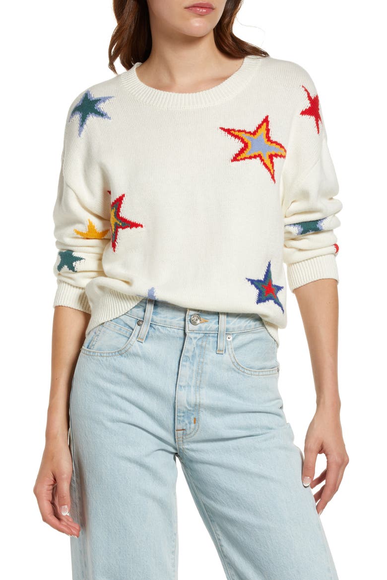 Perci Star Cotton & Cashmere Intarsia Sweater, Main, color, MULTI STARS