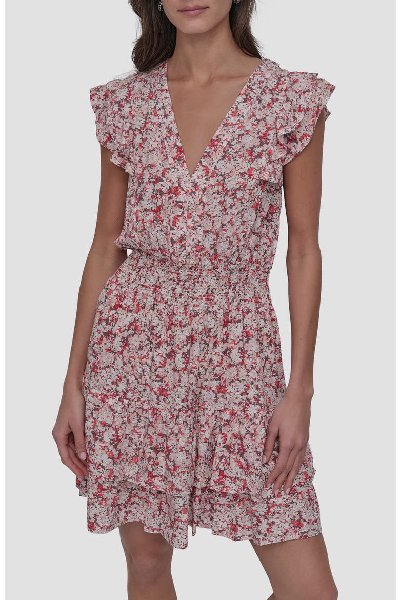Pleated V-Neck Dress, Alternate, color, DITSY FLORAL RED