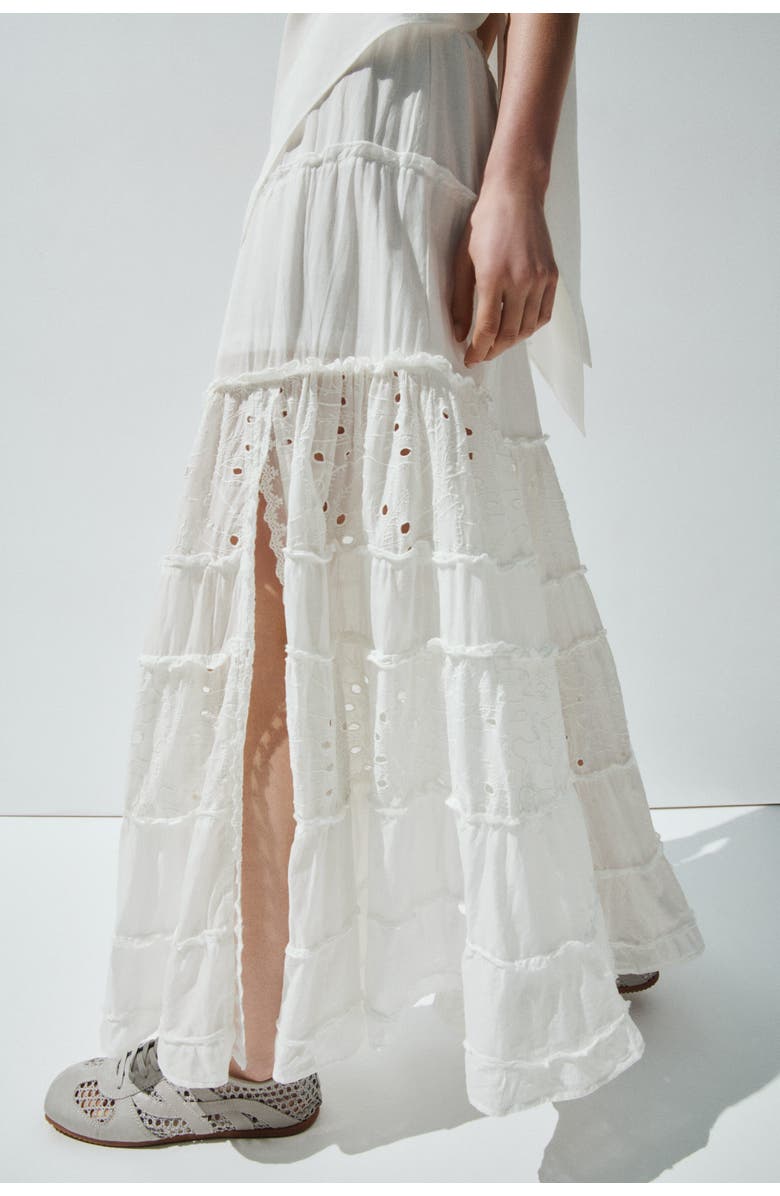 H&M Maxi skirt with eyelet embroidery, Alternate, color, Cream