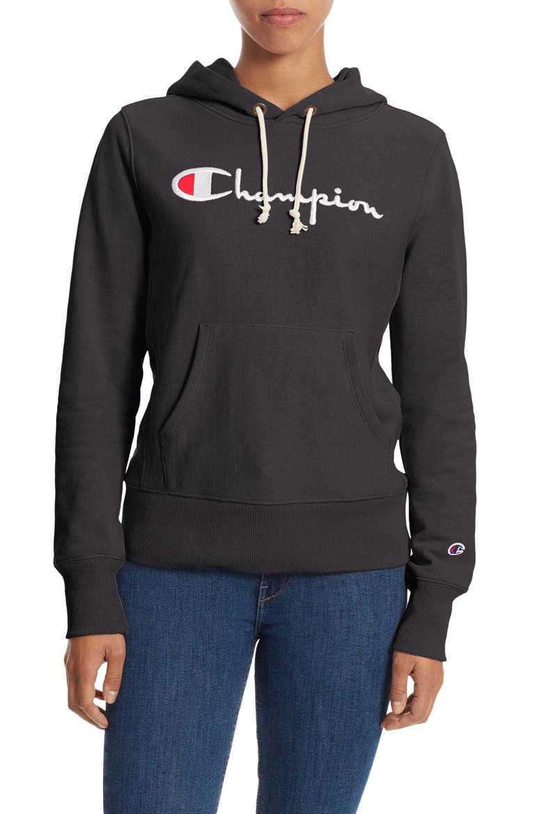 Reverse Weave® Pullover Hoodie, Main, color, BLACK