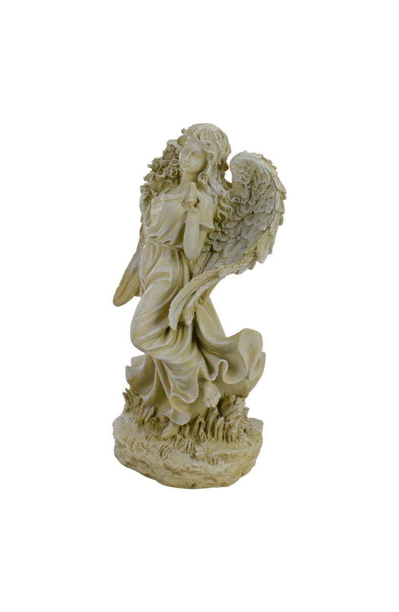 Northlight Angel with Bird and Bouquet Outdoor Garden Statue - 17.5", Alternate, color, Ivory