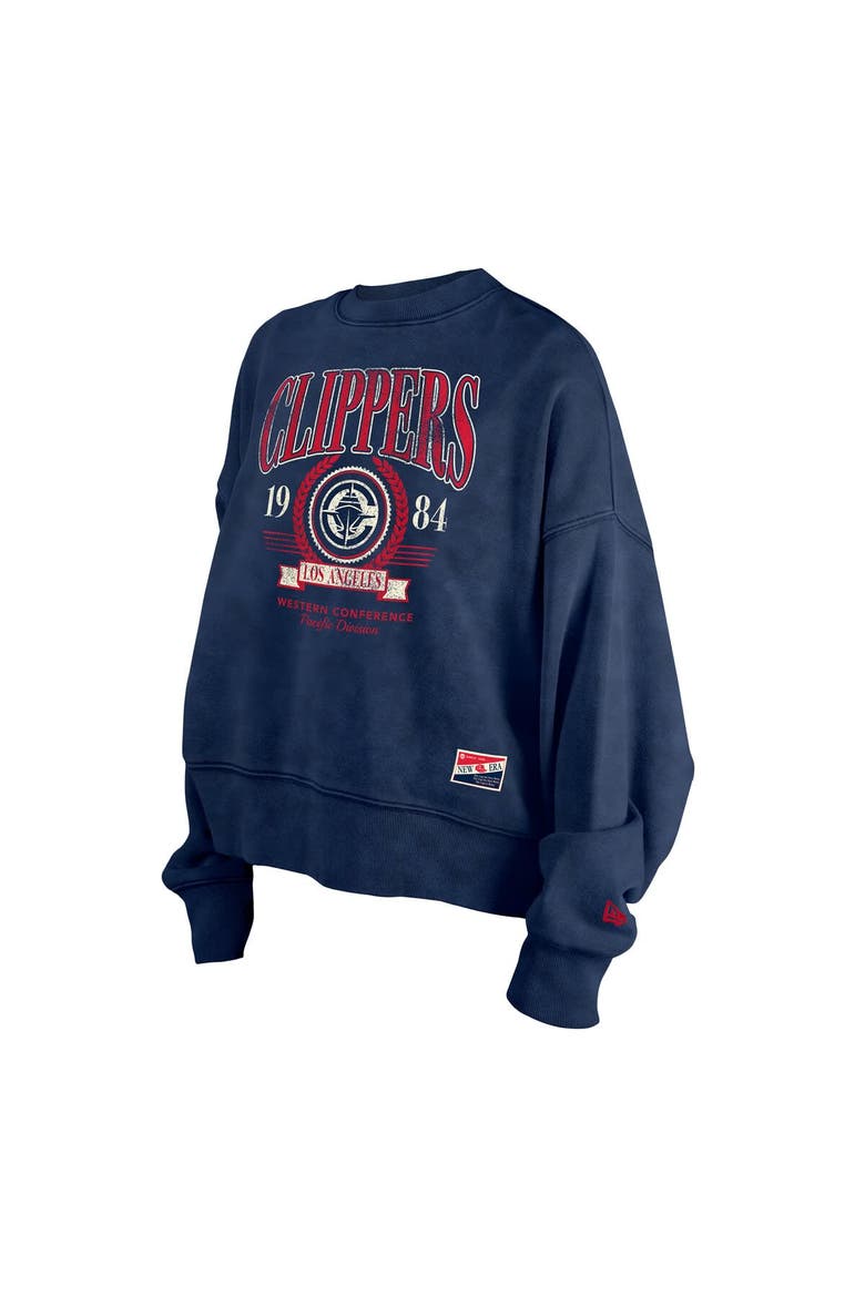 Women's New Era  Navy LA Clippers Throwback Vintage Enzyme Wash Oversized Boxy Pullover Sweatshirt, Alternate, color, Navy