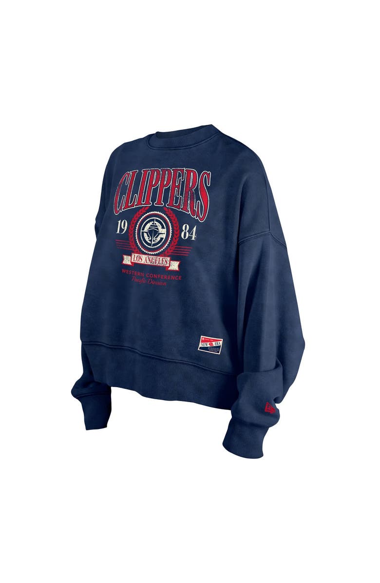 New Era Women's New Era  Navy LA Clippers Throwback Vintage Enzyme Wash Oversized Boxy Pullover Sweatshirt, Alternate, color, Navy
